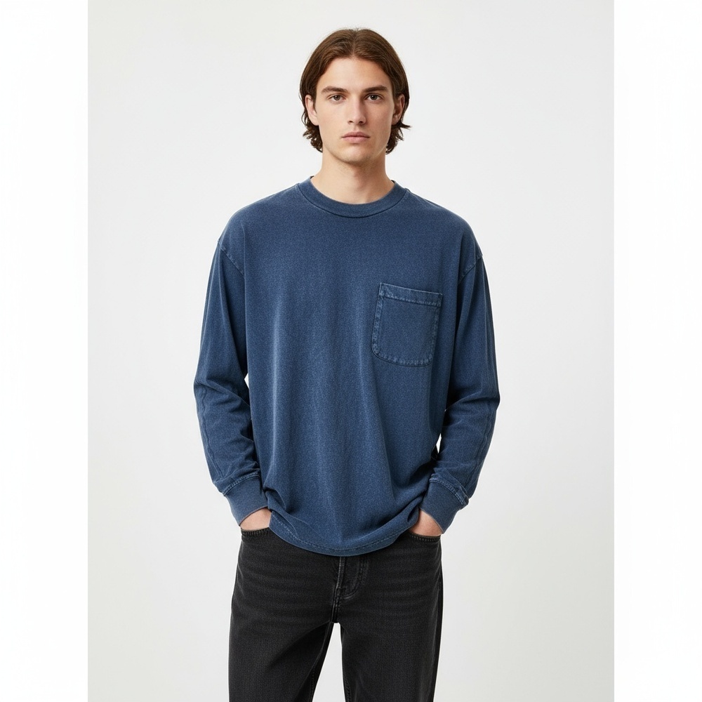 Abercrombie Fitch Mens XS Faded Blue Oversized Crewneck Pocket Tee Casual